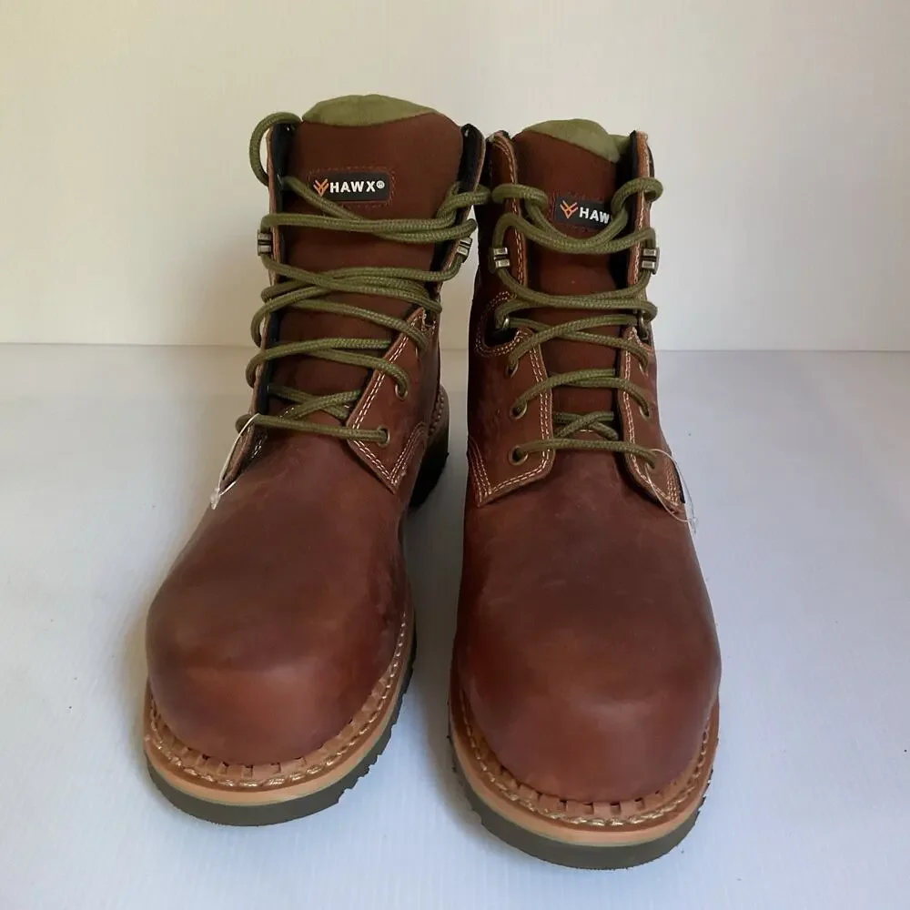 HAWX Men’s 8C Work Boots Waterproof Composite Toe Brown Leather NWOT